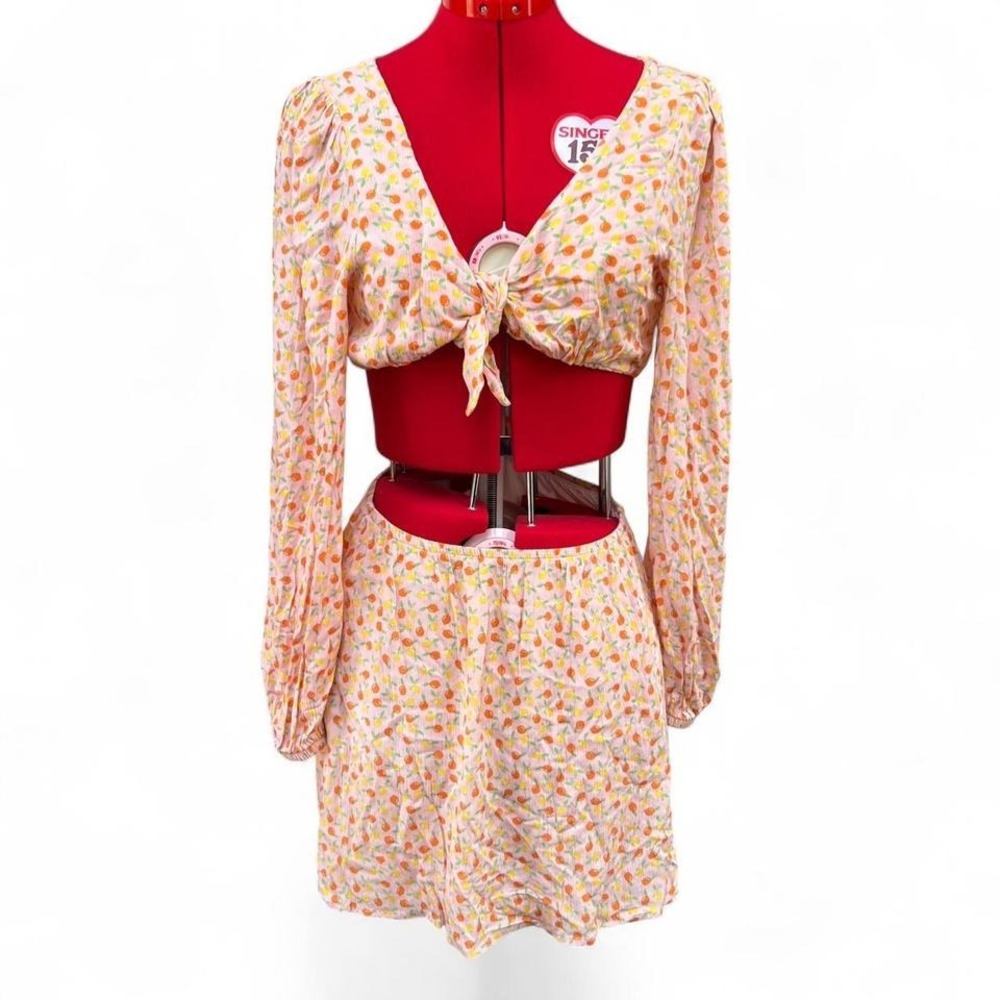 Dippin Daisys Citrus Print Marla Dress‎ Long Sleeves Large Summer Beach Coastal